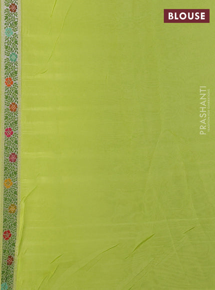 Banarasi semi raw silk saree fluorescent green with allover silver zari woven paithani weaves and woven border