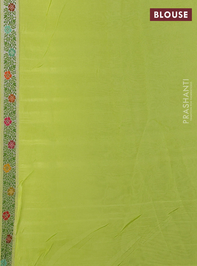 Banarasi semi raw silk saree fluorescent green with allover silver zari woven paithani weaves and woven border
