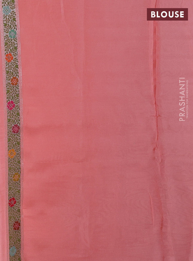 Banarasi semi raw silk saree peach shade with allover silver zari woven paithani weaves and woven border