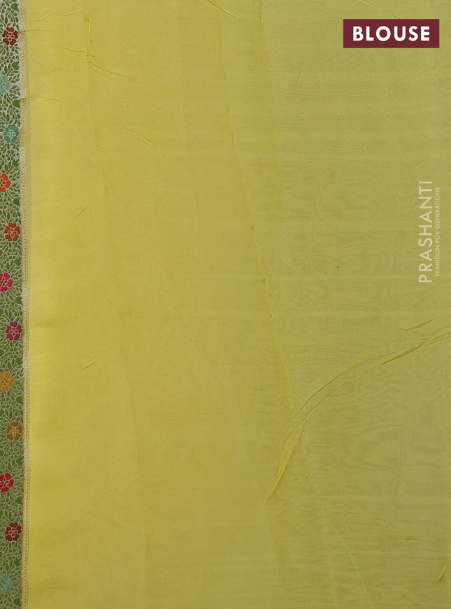 Banarasi semi raw silk saree lime yellow with allover silver zari woven paithani weaves and woven border