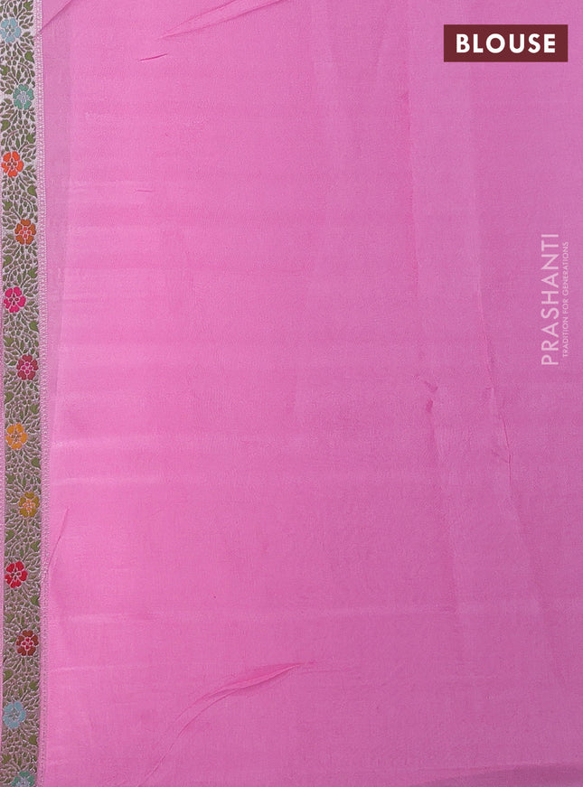 Banarasi semi raw silk saree light pink with allover silver zari woven paithani weaves and woven border