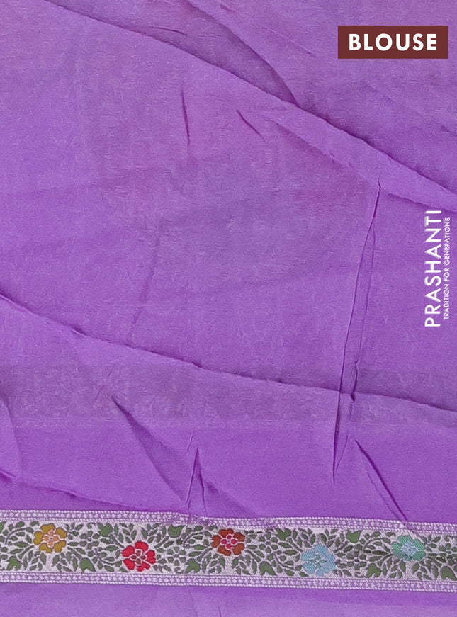 Banarasi semi raw silk saree lavender with allover silver zari woven paithani weaves and woven border