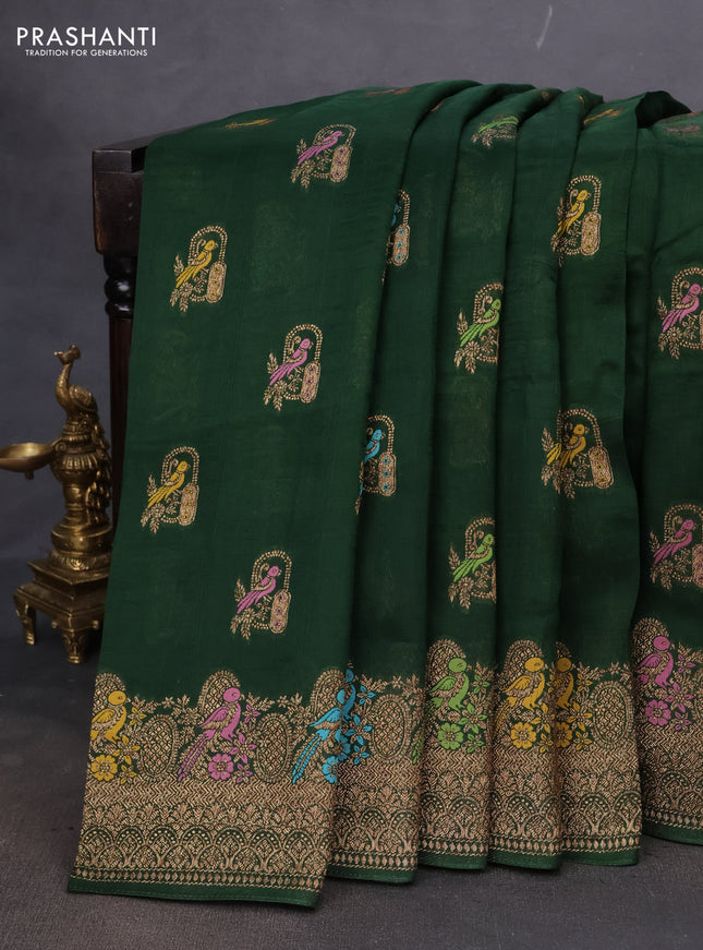 Banarasi semi raw silk saree green with thread & zari woven buttas and woven border