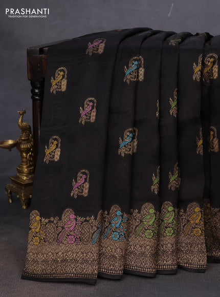 Banarasi semi raw silk saree black with thread & zari woven buttas and woven border