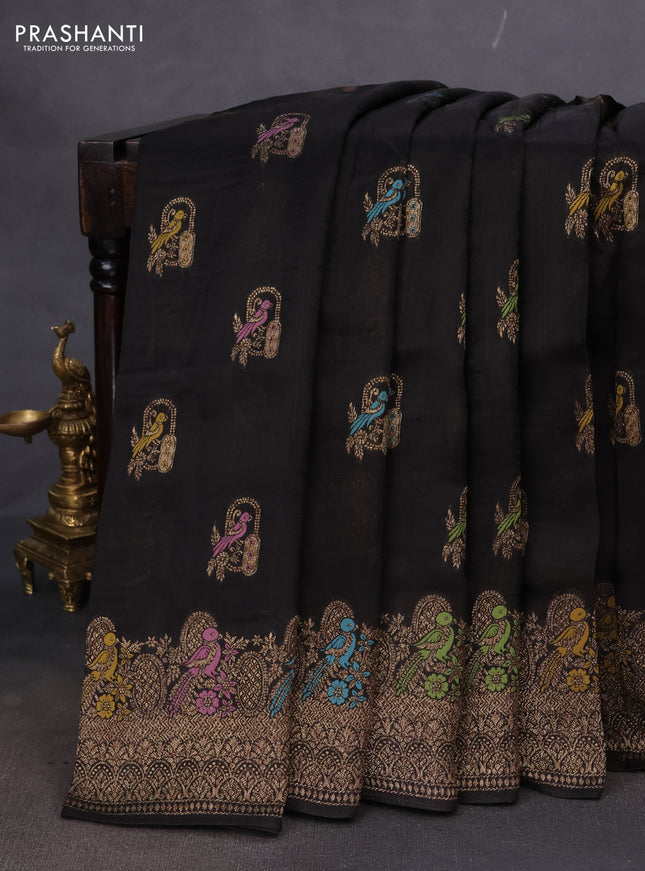 Banarasi semi raw silk saree black with thread & zari woven buttas and woven border