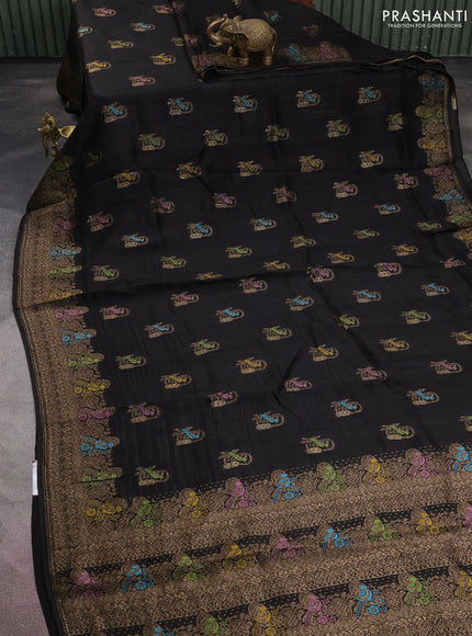 Banarasi semi raw silk saree black with thread & zari woven buttas and woven border