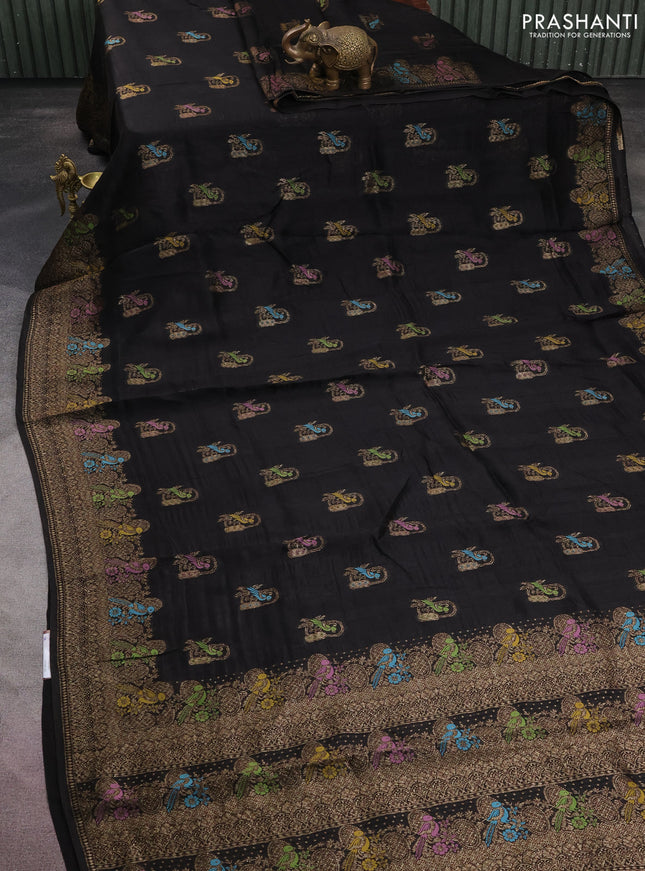 Banarasi semi raw silk saree black with thread & zari woven buttas and woven border
