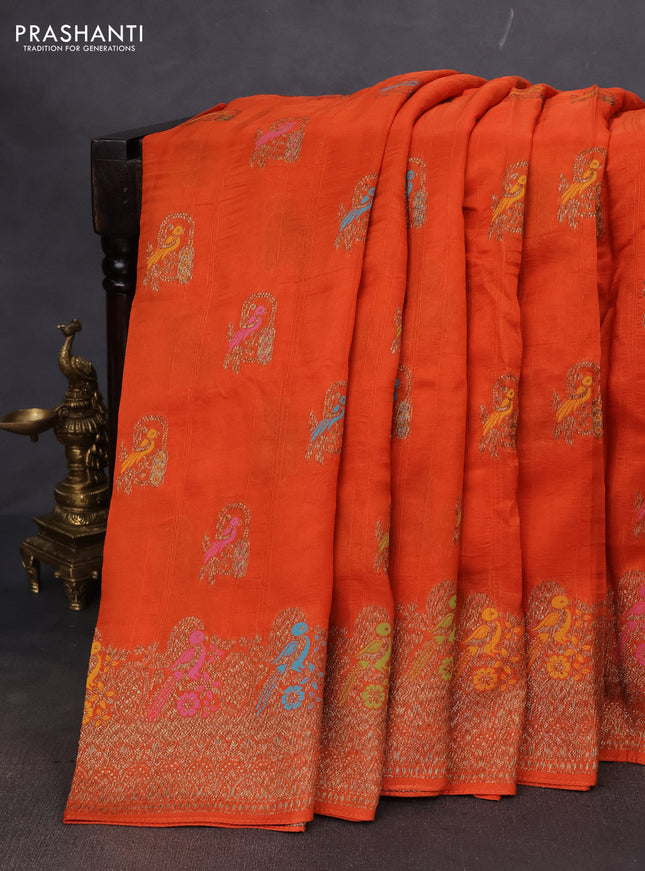 Banarasi semi raw silk saree orange with thread & zari woven buttas and woven border