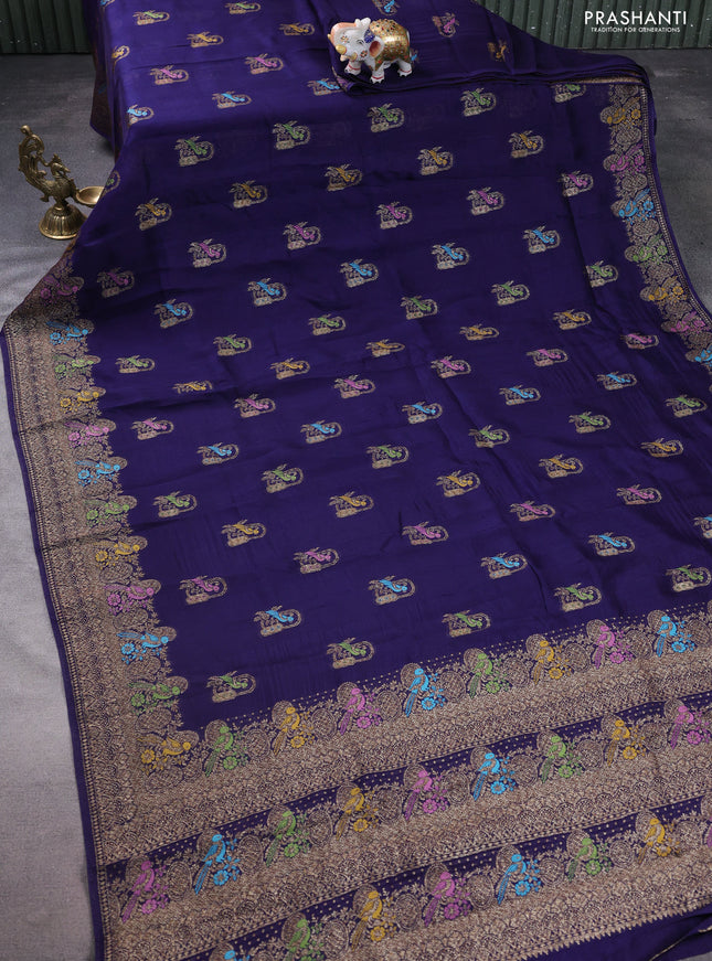 Banarasi semi raw silk saree navy blue with thread & zari woven buttas and woven border