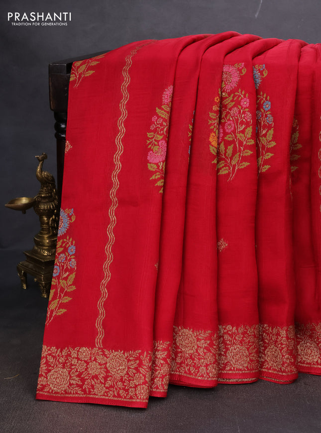 Banarasi semi raw silk saree maroon with allover thread & zari weaves and woven border