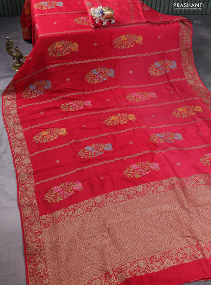 Banarasi semi raw silk saree maroon with allover thread & zari weaves and woven border