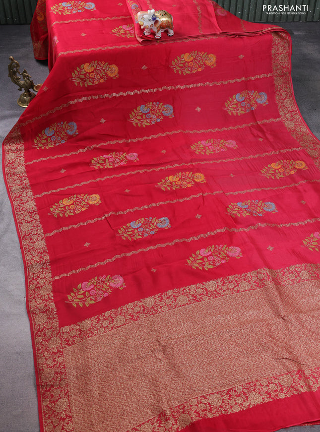 Banarasi semi raw silk saree maroon with allover thread & zari weaves and woven border