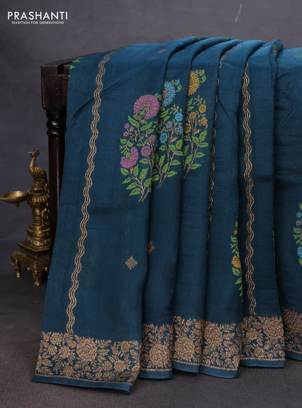Banarasi semi raw silk saree peacock green with allover thread & zari weaves and woven border