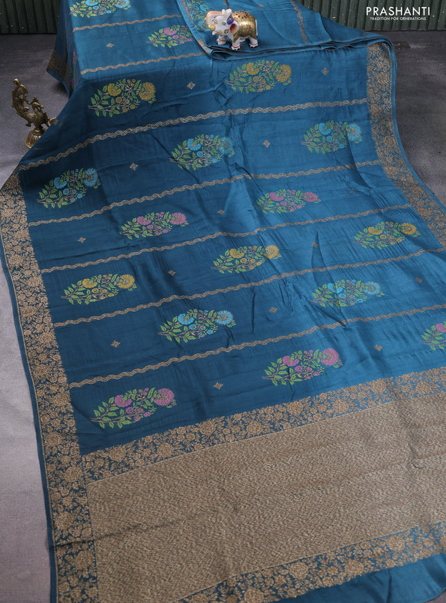 Banarasi semi raw silk saree peacock green with allover thread & zari weaves and woven border