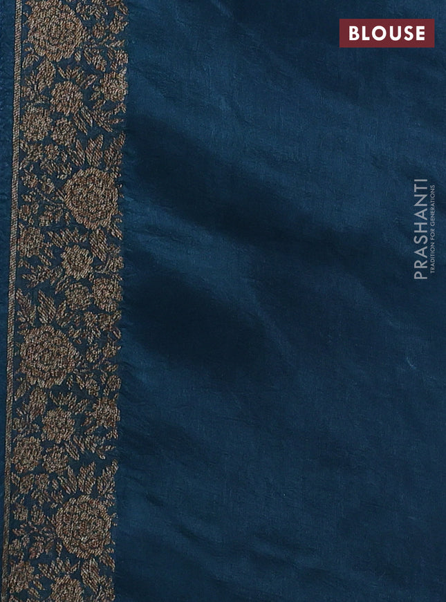 Banarasi semi raw silk saree peacock green with allover thread & zari weaves and woven border