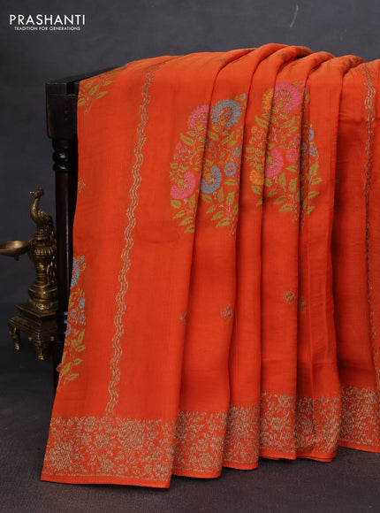 Banarasi semi raw silk saree orange with allover thread & zari weaves and woven border