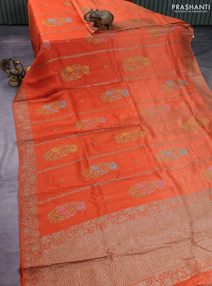 Banarasi semi raw silk saree orange with allover thread & zari weaves and woven border