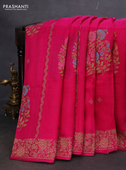 Banarasi semi raw silk saree pink with allover thread & zari weaves and woven border