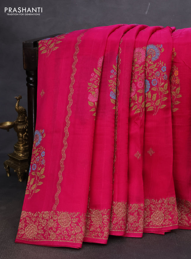Banarasi semi raw silk saree pink with allover thread & zari weaves and woven border