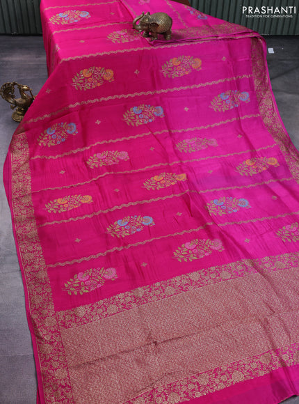 Banarasi semi raw silk saree pink with allover thread & zari weaves and woven border