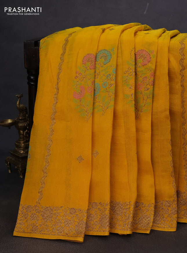 Banarasi semi raw silk saree mustard yellow with allover thread & zari weaves and woven border