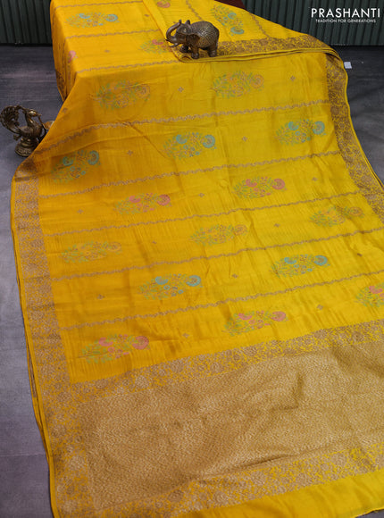 Banarasi semi raw silk saree mustard yellow with allover thread & zari weaves and woven border