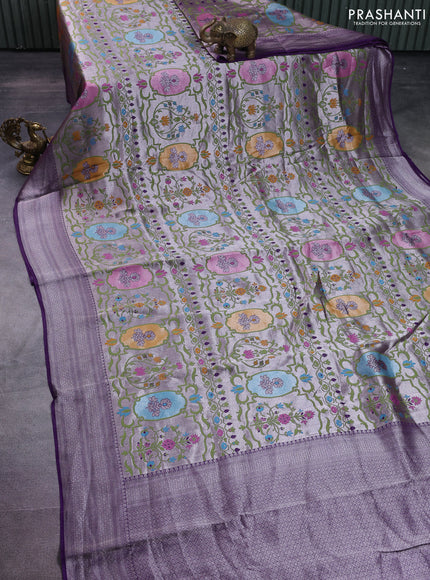 Banarasi semi raw silk saree violet with allover zari woven paithani weaves and zari woven border