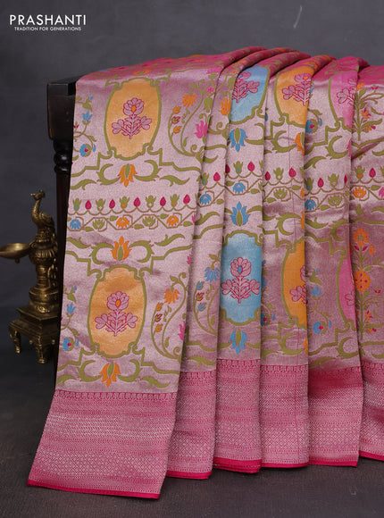 Banarasi semi raw silk saree pink with allover zari woven paithani weaves and zari woven border