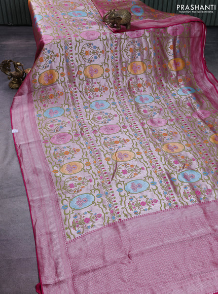 Banarasi semi raw silk saree pink with allover zari woven paithani weaves and zari woven border