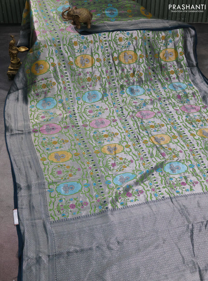 Banarasi semi raw silk saree peacock blue with allover zari woven paithani weaves and zari woven border
