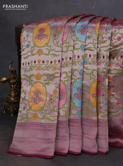 Banarasi semi raw silk saree deep purple with allover zari woven paithani weaves and zari woven border