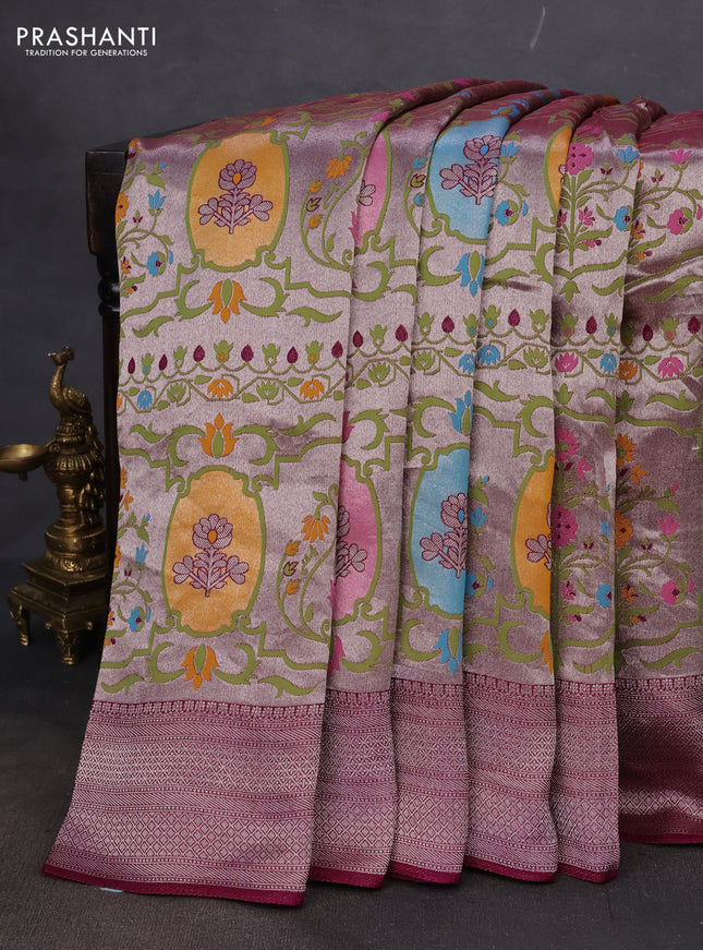 Banarasi semi raw silk saree deep purple with allover zari woven paithani weaves and zari woven border