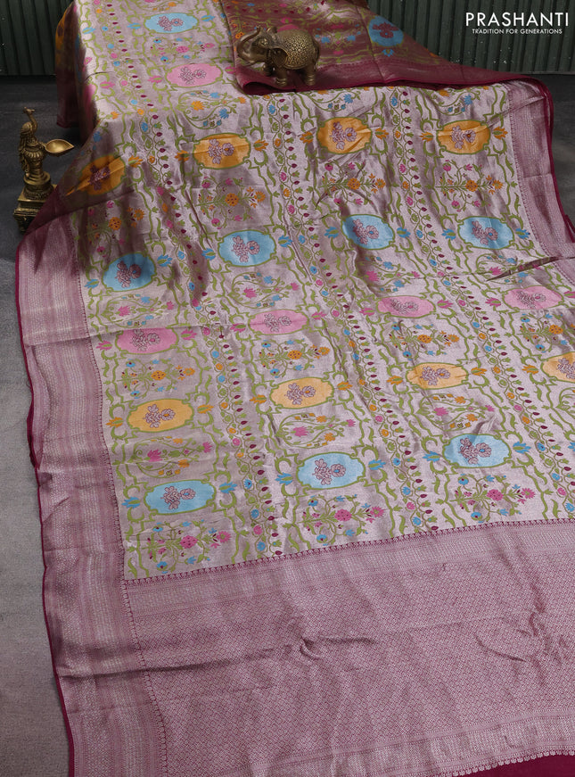 Banarasi semi raw silk saree deep purple with allover zari woven paithani weaves and zari woven border