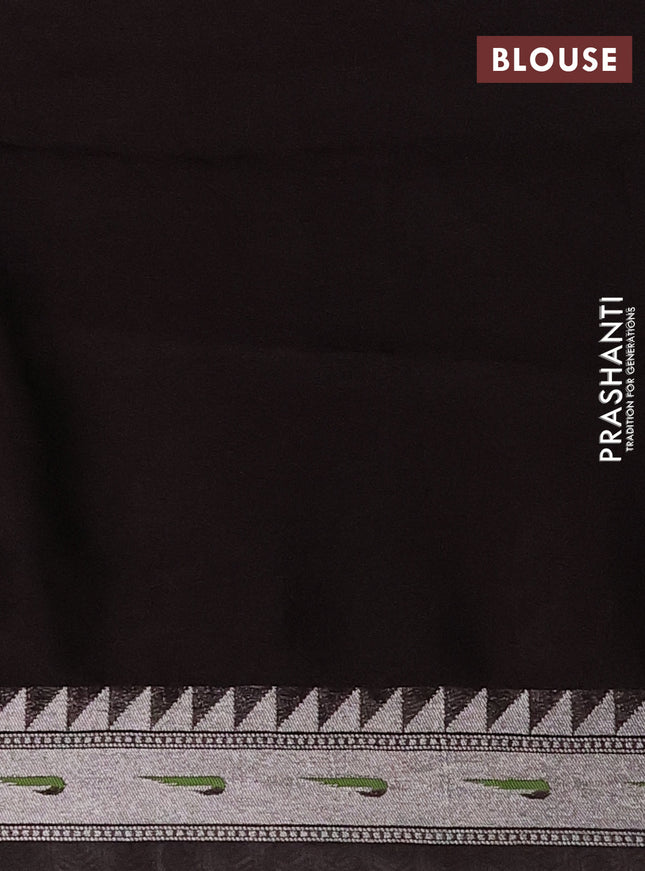 Banarasi semi raw silk saree deep coffee brown with allover silver woven brocade weaves and floral design paithani border