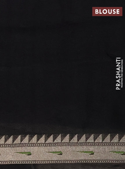 Banarasi semi raw silk saree black with allover silver woven brocade weaves and floral design paithani border
