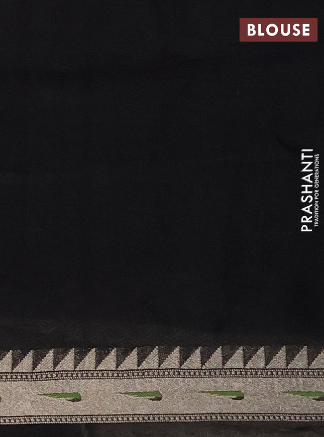 Banarasi semi raw silk saree black with allover silver woven brocade weaves and floral design paithani border