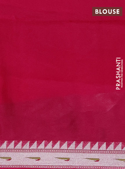 Banarasi semi raw silk saree pink with allover silver woven brocade weaves and floral design paithani border