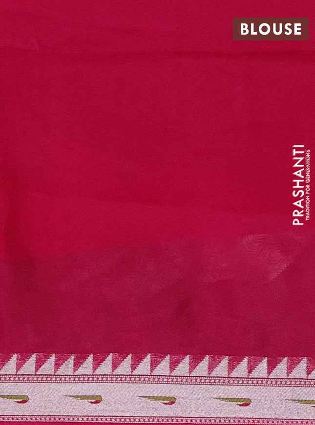 Banarasi semi raw silk saree pink with allover silver woven brocade weaves and floral design paithani border