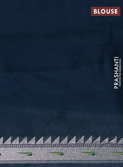 Banarasi semi raw silk saree peacock blue with allover silver woven brocade weaves and floral design paithani border