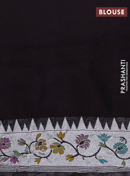 Banarasi semi raw silk saree coffee brown with allover silver zari woven floral weaves and floral design paithani border