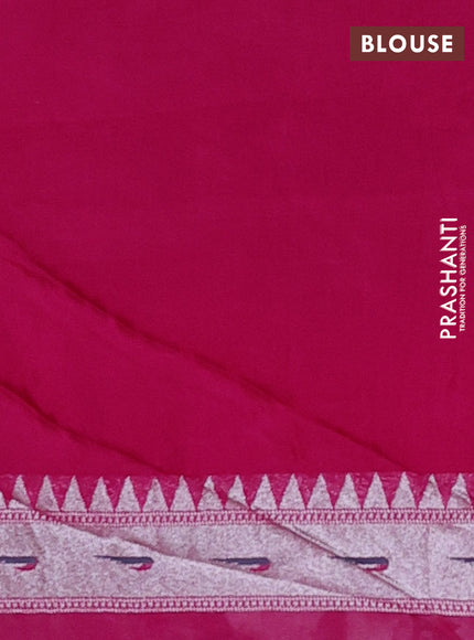 Banarasi semi raw silk saree pink with allover zari woven paithani weaves and floral design paithani border