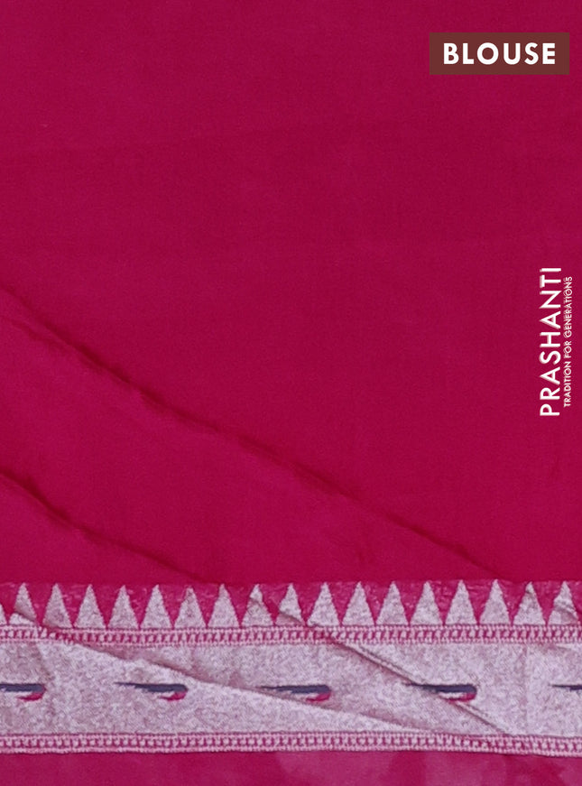 Banarasi semi raw silk saree pink with allover zari woven paithani weaves and floral design paithani border