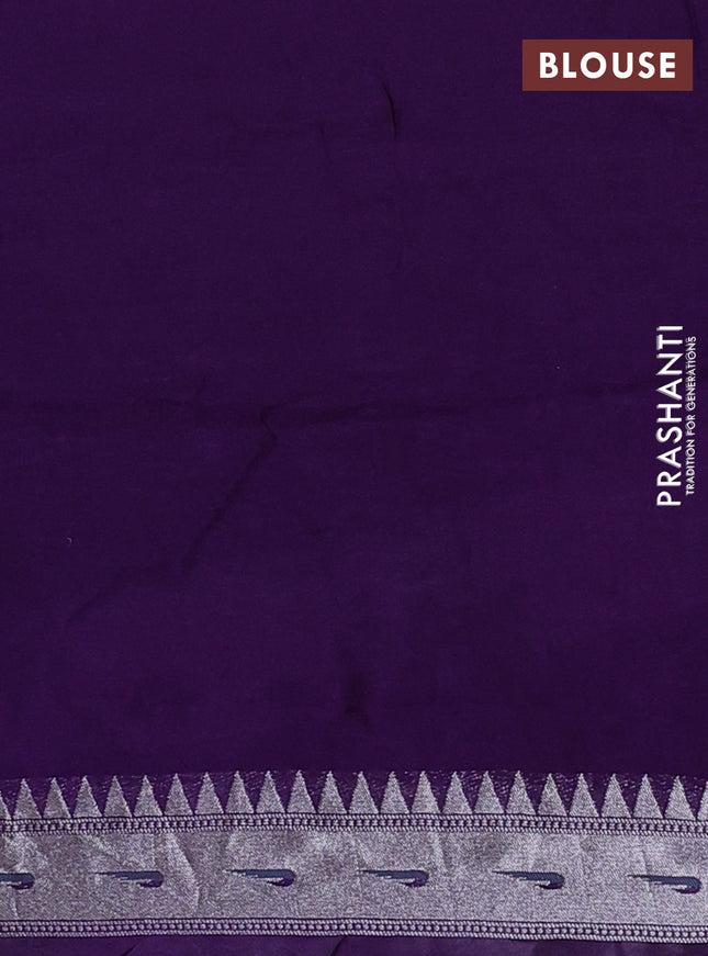 Banarasi semi raw silk saree violet with allover zari woven paithani weaves and floral design paithani border