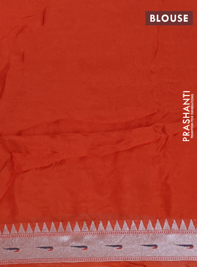 Banarasi semi raw silk saree orange with allover zari woven paithani weaves and floral design paithani border