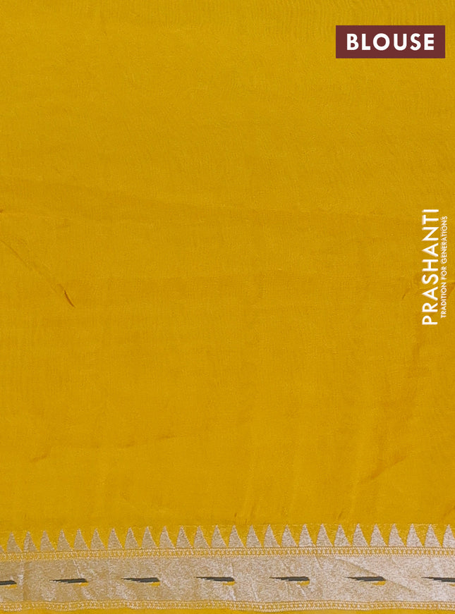 Banarasi semi raw silk saree mustard yellow with allover zari woven paithani weaves and floral design paithani border