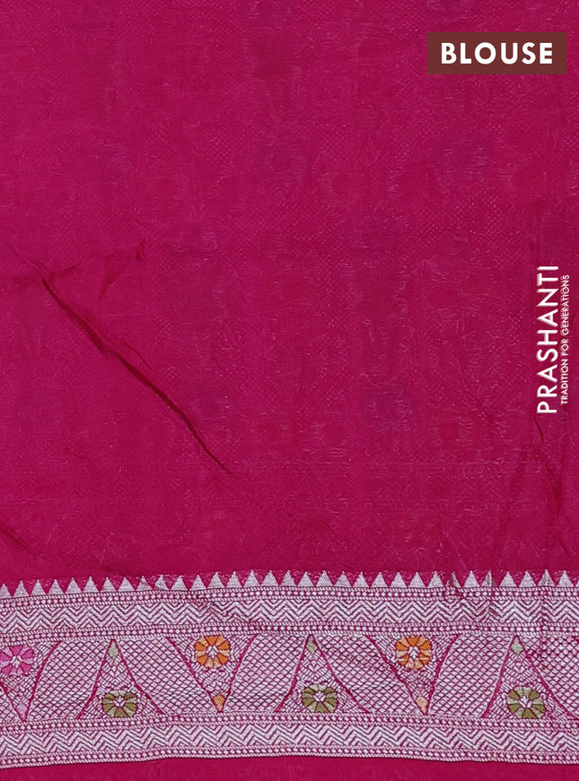 Banarasi semi raw silk saree pink with allover silver zari woven paithani weaves and silver zari woven border