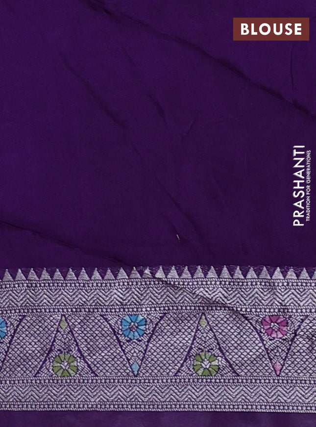 Banarasi semi raw silk saree violet with allover silver zari woven paithani weaves and silver zari woven border