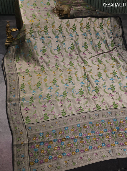 Banarasi semi raw silk saree black with allover silver zari woven paithani weaves and silver zari woven border