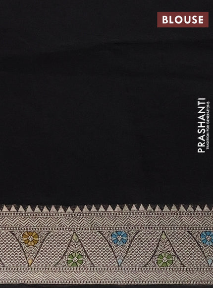 Banarasi semi raw silk saree black with allover silver zari woven paithani weaves and silver zari woven border