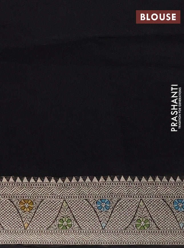 Banarasi semi raw silk saree black with allover silver zari woven paithani weaves and silver zari woven border